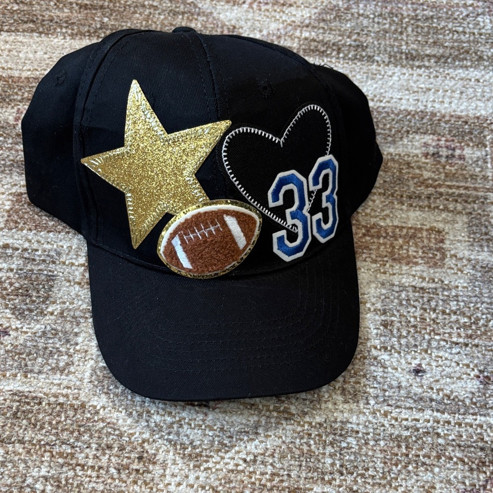 Black Patch Detail Baseball Cap with Gold Star & Football